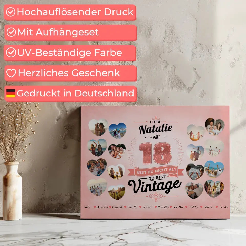 Leinwand Geschenk zum 18 Geburstag Nicht alt sondern Vintage mit Name 7