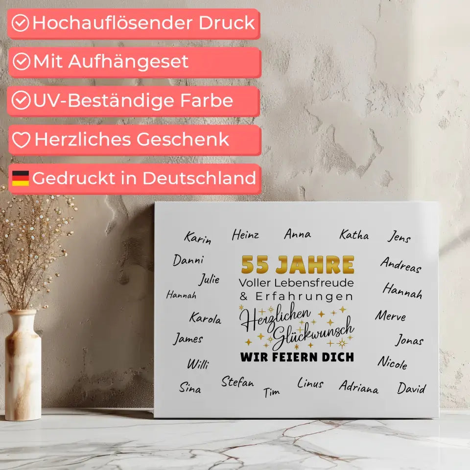 Geschenk Leinwand personalisiert 55 Geburtstag Glückwunsch mit Unterschriften 8