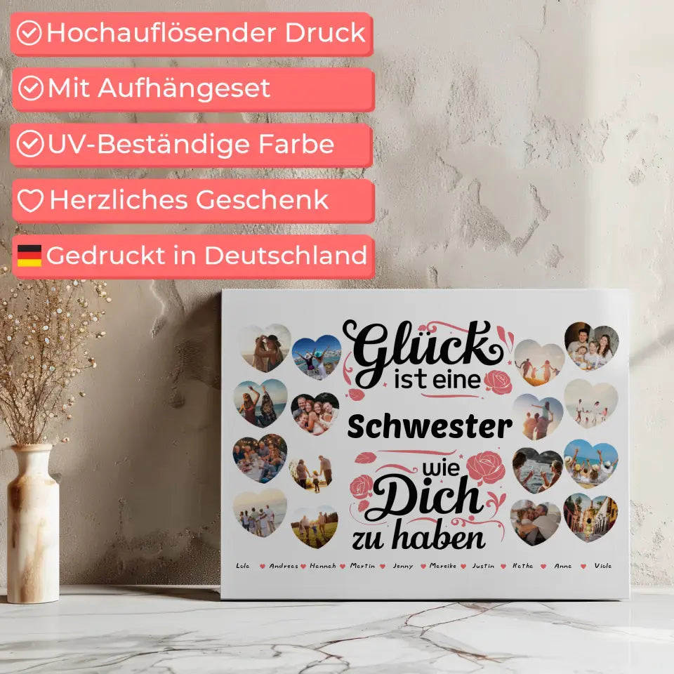 Geschenk Leinwand personalisiert Glück ist eine Schwester wie du Geburtstag 7