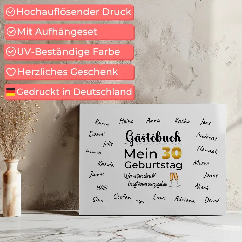 Leinwand Geschenk Gästebuch 30 Geburtstag mit Unterschriften 7