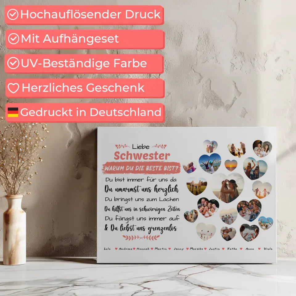 Geschenk Leinwand personalisiert Schwester Geburtstag Warum du die beste bist 7