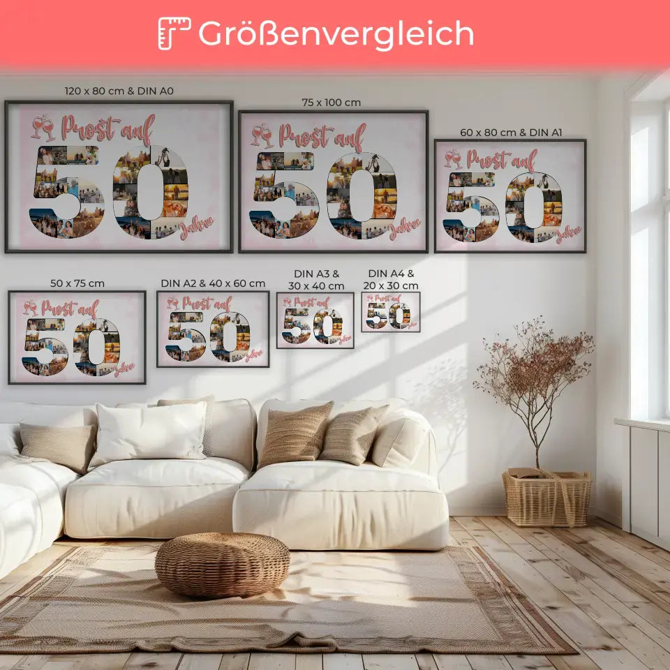 Geschenkposter individuell Prost Auf 50 Geburtstag Für Frauen Sekt Rosa