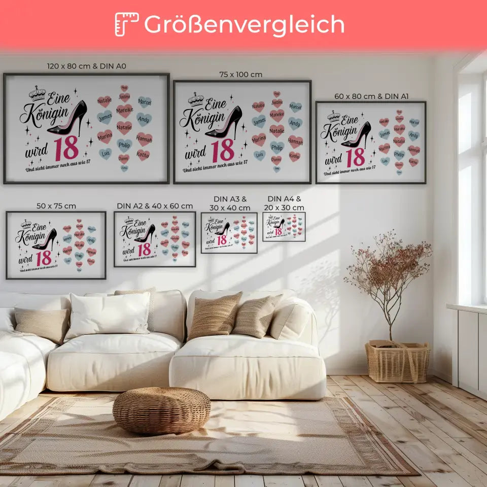 Geburtstagsposter personalisiert Königin wird 18 Geburtstag mit 19 Namen