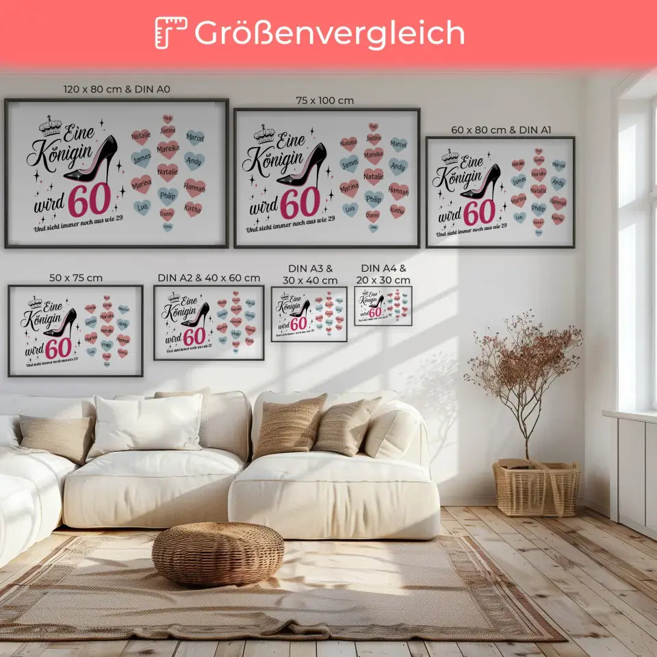 Geschenkposter individuell Königin wird 60 Geburtstag mit 19 Namen