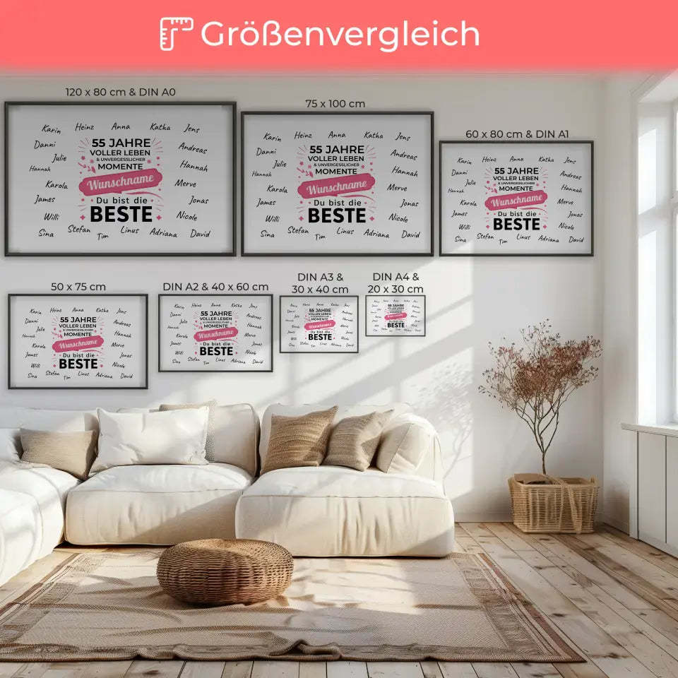 Geschenkposter individuell 55 Geburtstag Jahre voller Leben mit Unterschriften