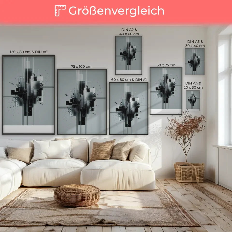 Abstraktes Poster mit geometrischen Formen und künstlerischen Spritzern