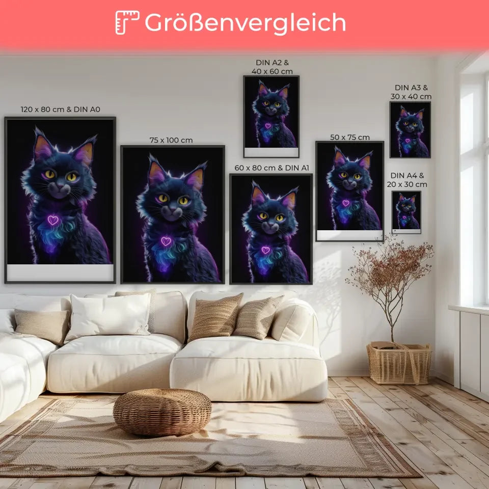 Fesselnder Poster einer fantasievollen dunklen Katze im neon Design
