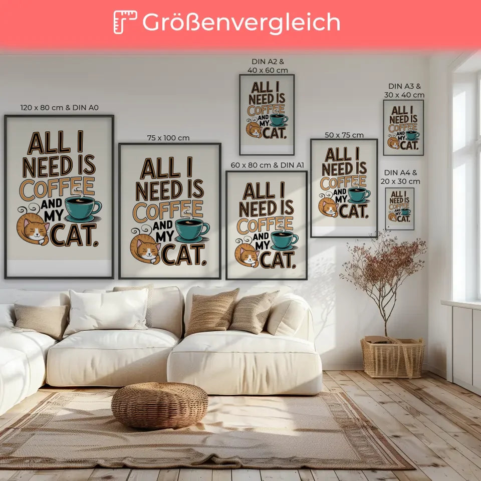 Kreatives Poster für Katzenliebhaber Kaffee und Katze im Design