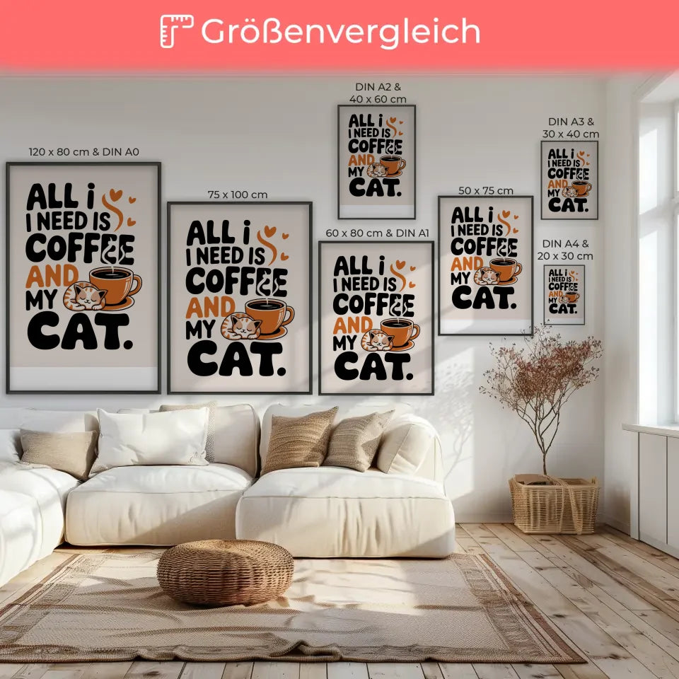 Kreatives Poster für Katzenliebhaber Kaffee und Katze im Design
