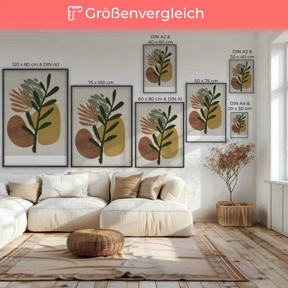 Boho Poster mit Erdkugel in Grün und Rot für ansprechende Wanddekoration