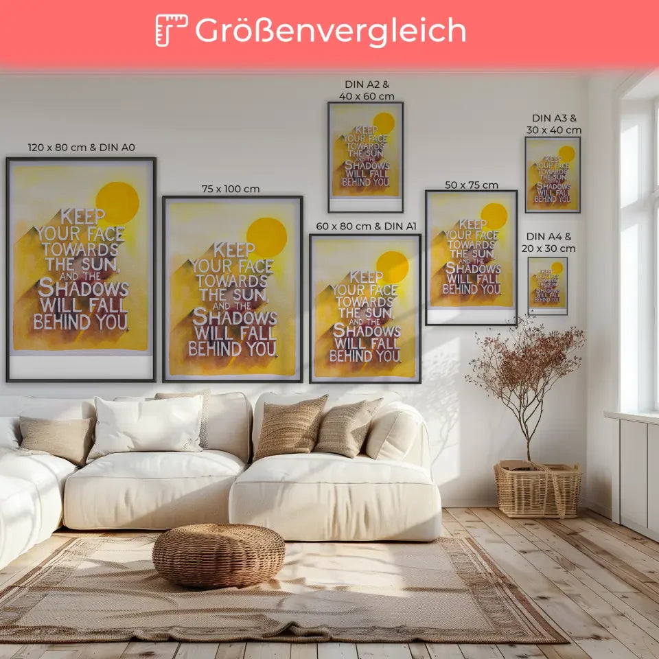 Inspirierendes Poster mit Aquarellsonne und motivierendem Zitat