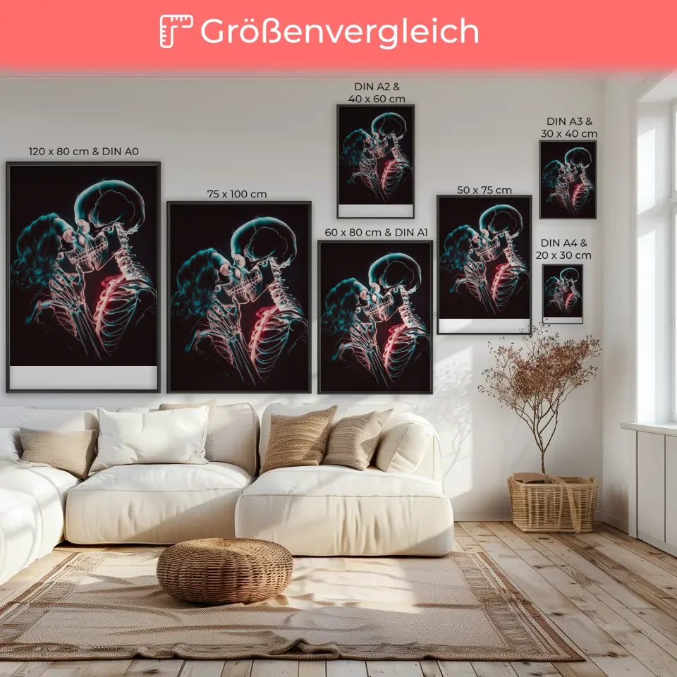 Romantischer Neon SchĂ€del Poster fĂŒr leidenschaftliche Kunstliebhaber