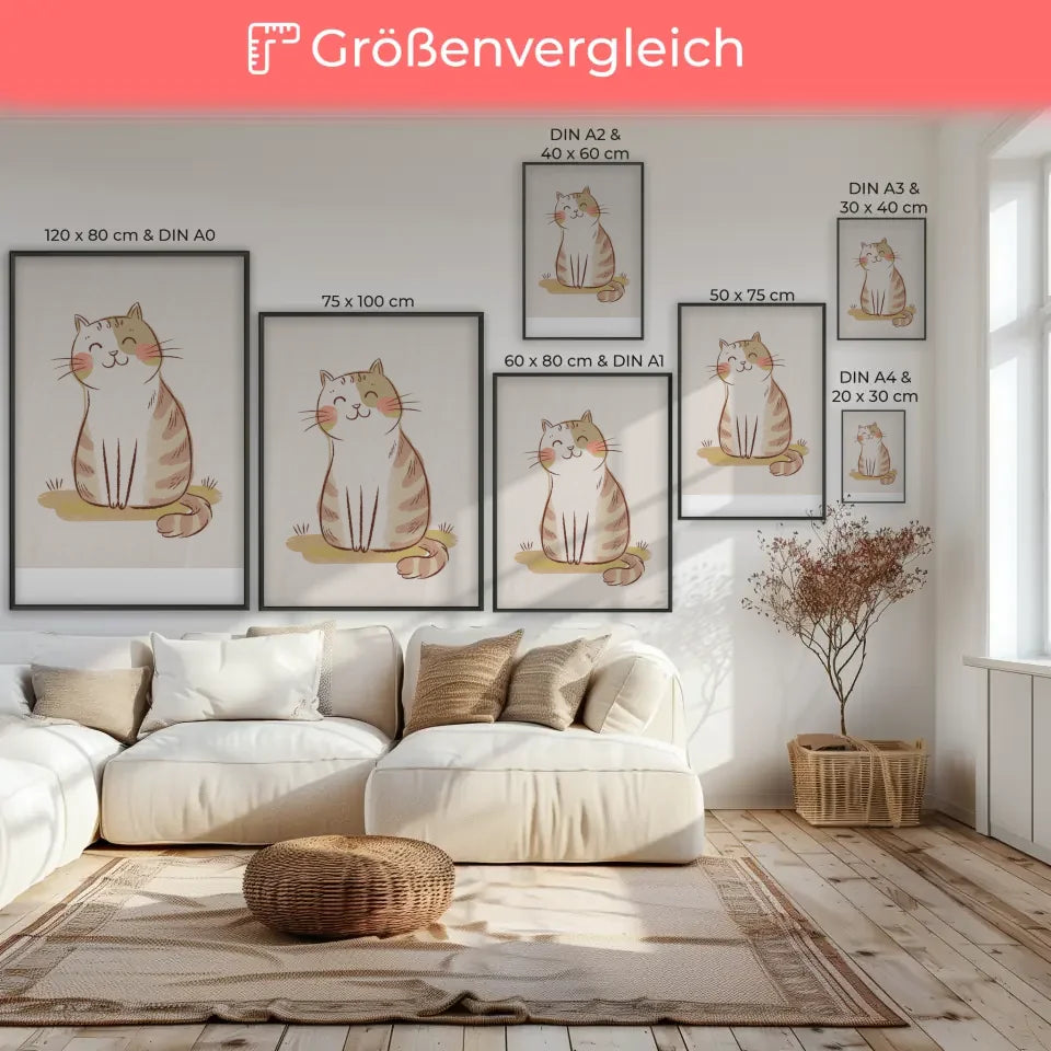 Niedlicher Katzen Poster mit skurriler Illustration für ein gemütliches Zuhause