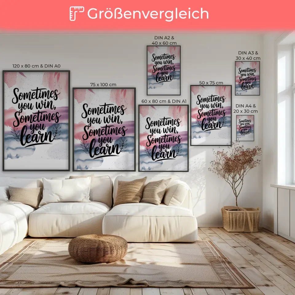 Motivationsposter mit Aquarell Hintergrund und Zitat in sanften Farben