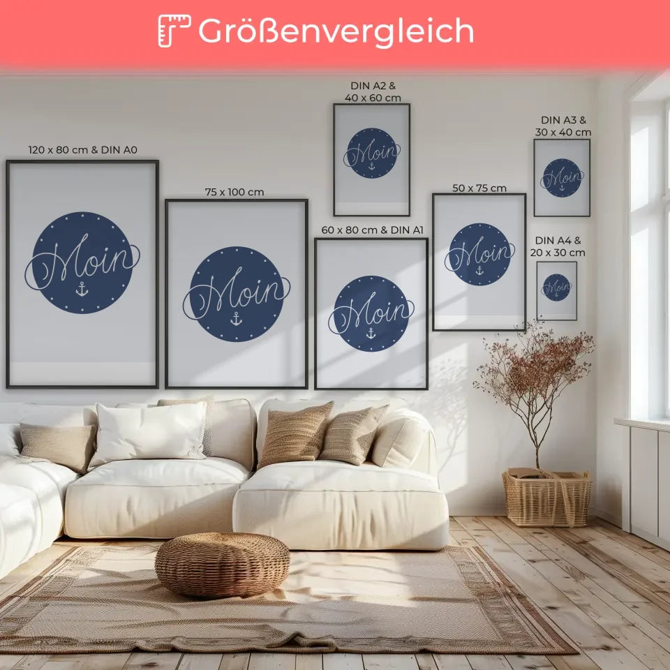 Poster mit Moin Design in Blau Minimalistisch und Elegant Dekorativ