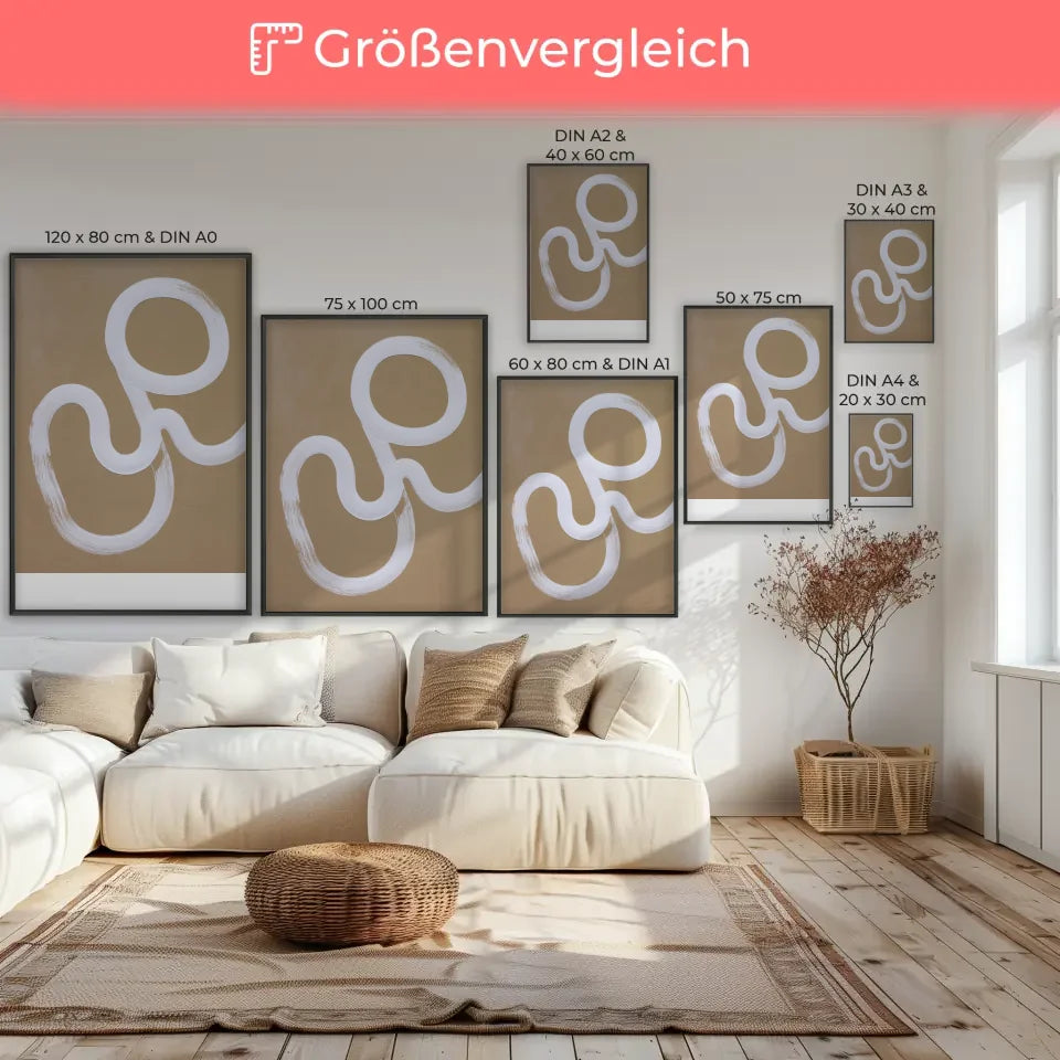 Minimalistisches Poster mit abstrakten Linien auf beigem Hintergrund