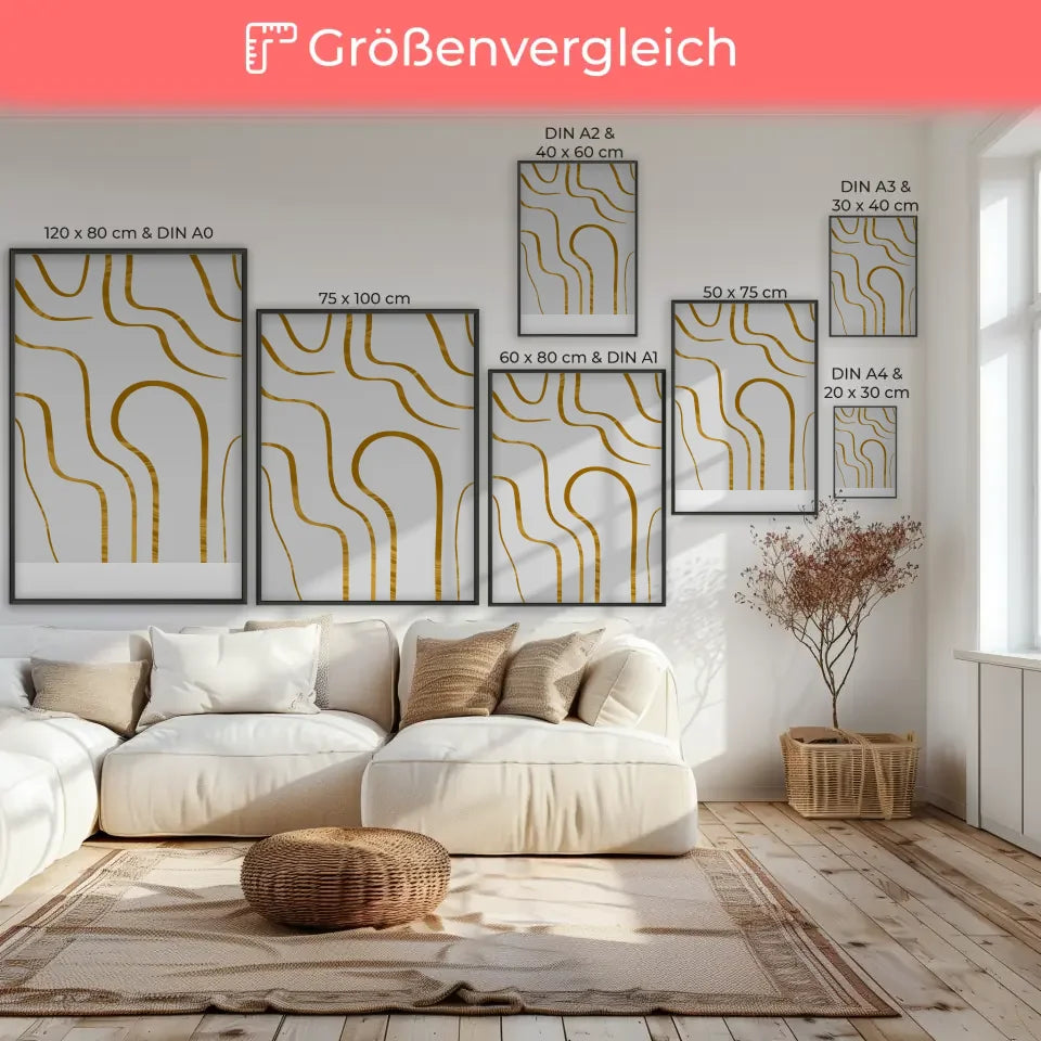 Goldene Wellenlinien Poster für elegantes minimalistisches Design