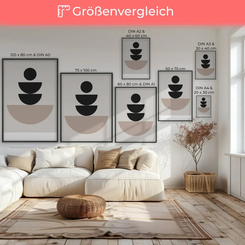 Minimalistisches Poster mit geometrischen Formen in Beige und Schwarz