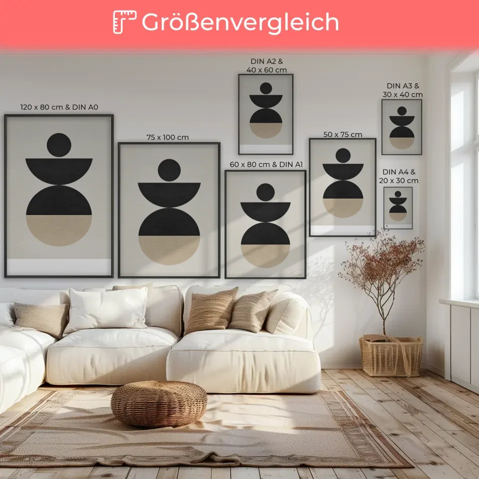 Minimalistisches Poster mit geometrischen Formen in Beige und Schwarz