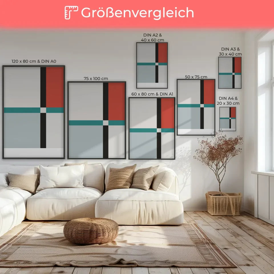 Minimalistisches Poster mit Linien und Rechtecken in modernen Farben