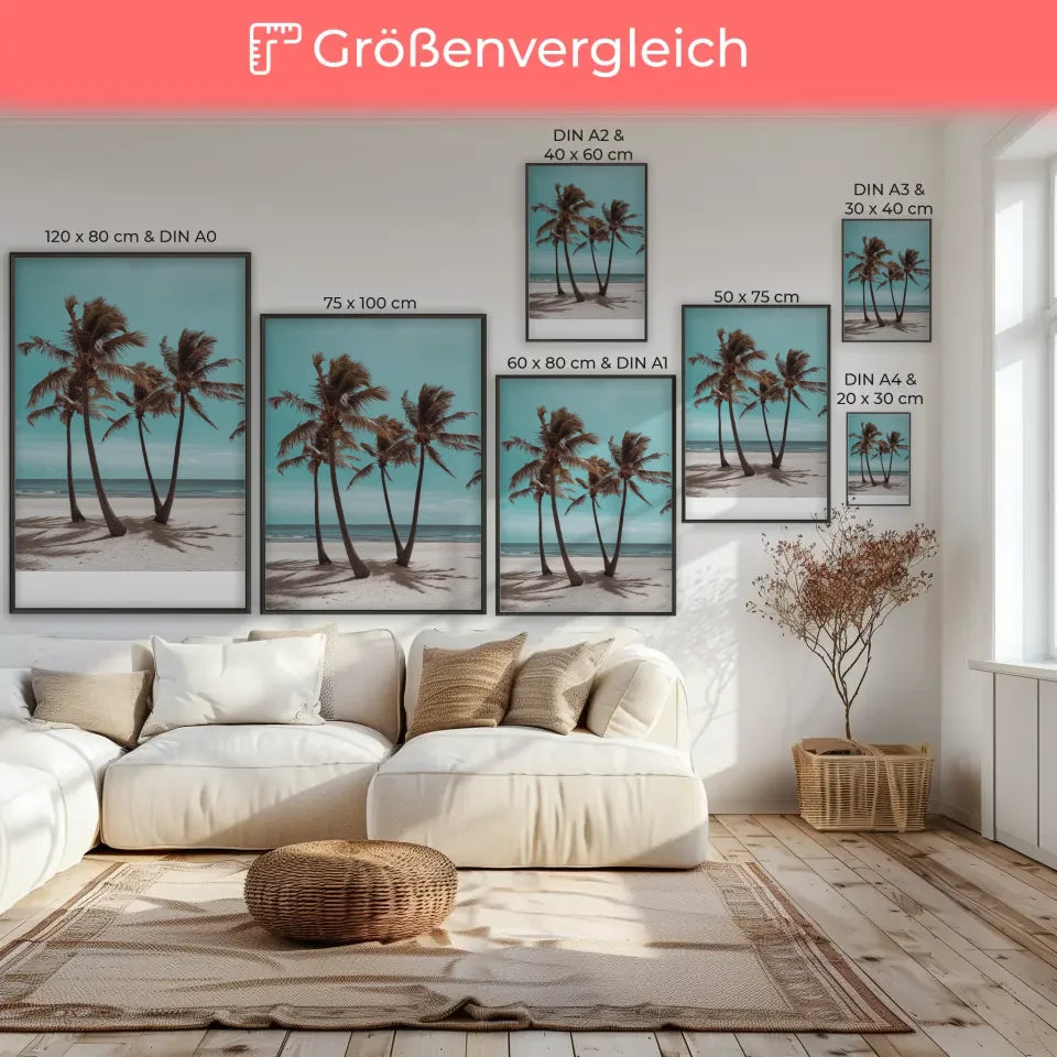Poster einer Küstenlandschaft mit Sonnenuntergang in warmen Farben und Meer 7