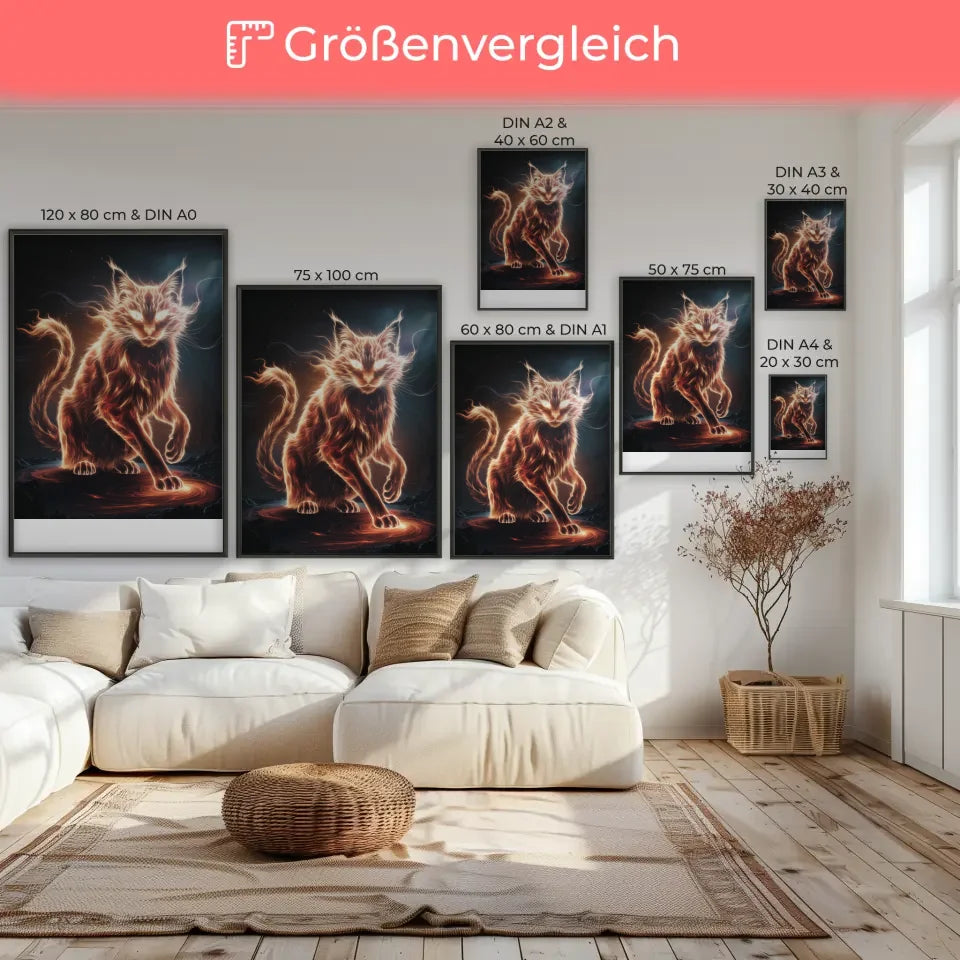 Tuschekunst-Poster Schlafende Katze mit Maybe Later-Schriftzug 7