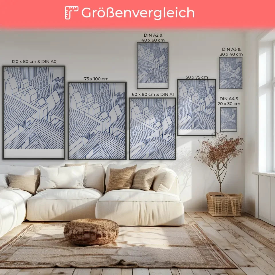 Abstrakte Architektur Poster in Blau und Weiß 7