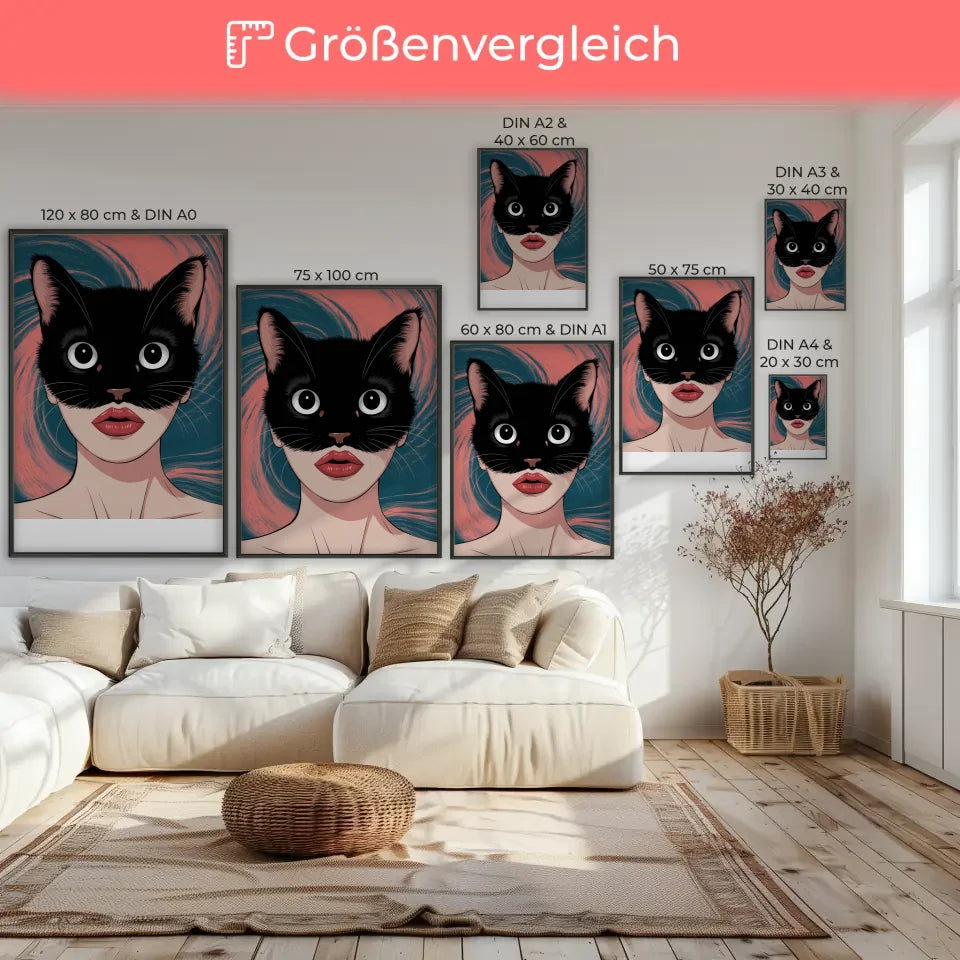 Poster faszinierende Katzengesicht Kunst im Anime Stil 7
