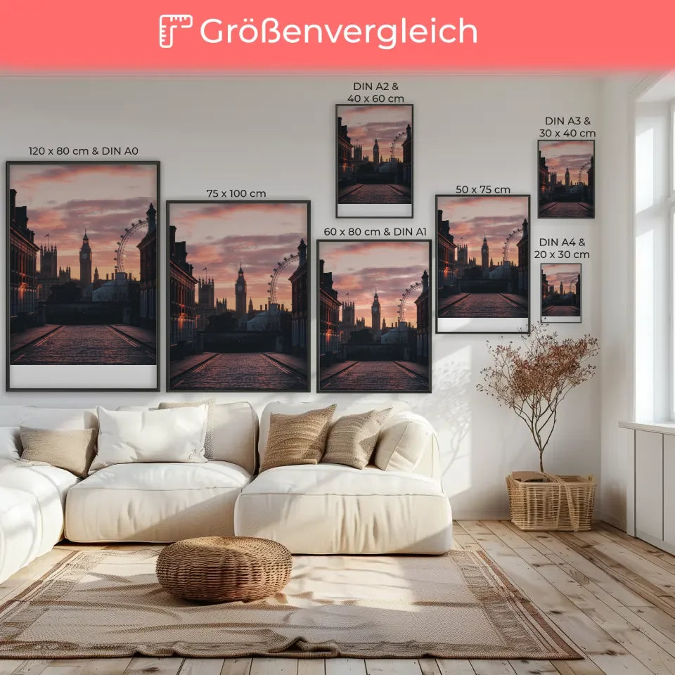 Poster von Londoner Silhouette bei Sonnenuntergang im Panorama 7