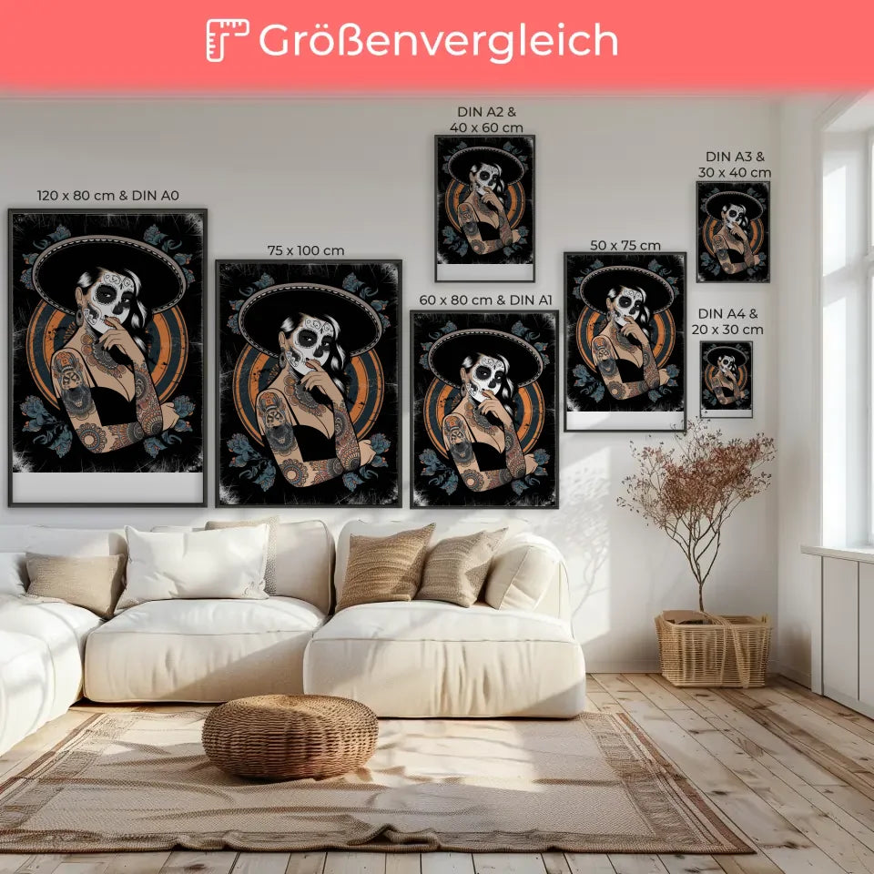 Chicano Stil Poster mit auffälliger Frauenillustration 7