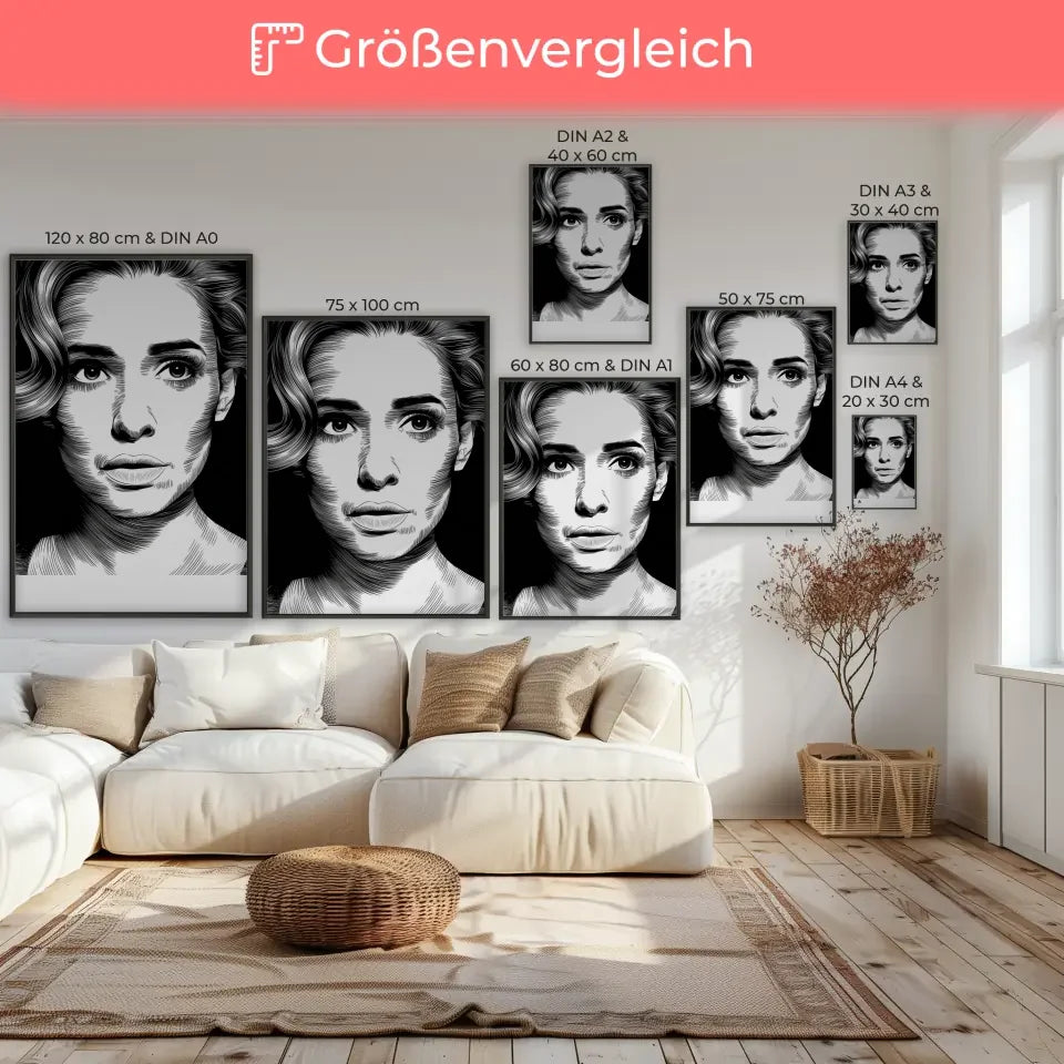 Poster mit nachdenklicher Frau in Schwarz-Weiß Kunst 7