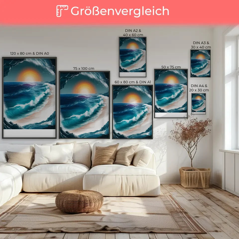 Surreales Poster eines paradiesischen Strandes mit türkisblauem Meer 7