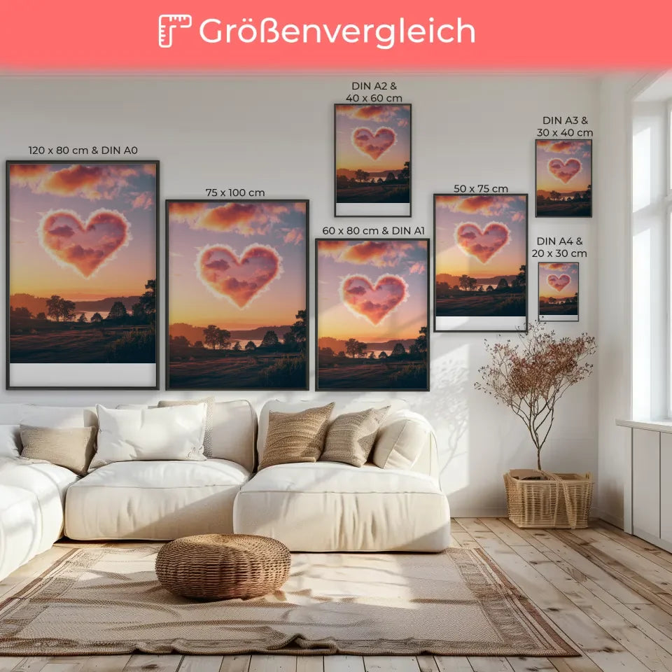 Herz Wolke Poster mit Sonnenuntergang im Hintergrund 7