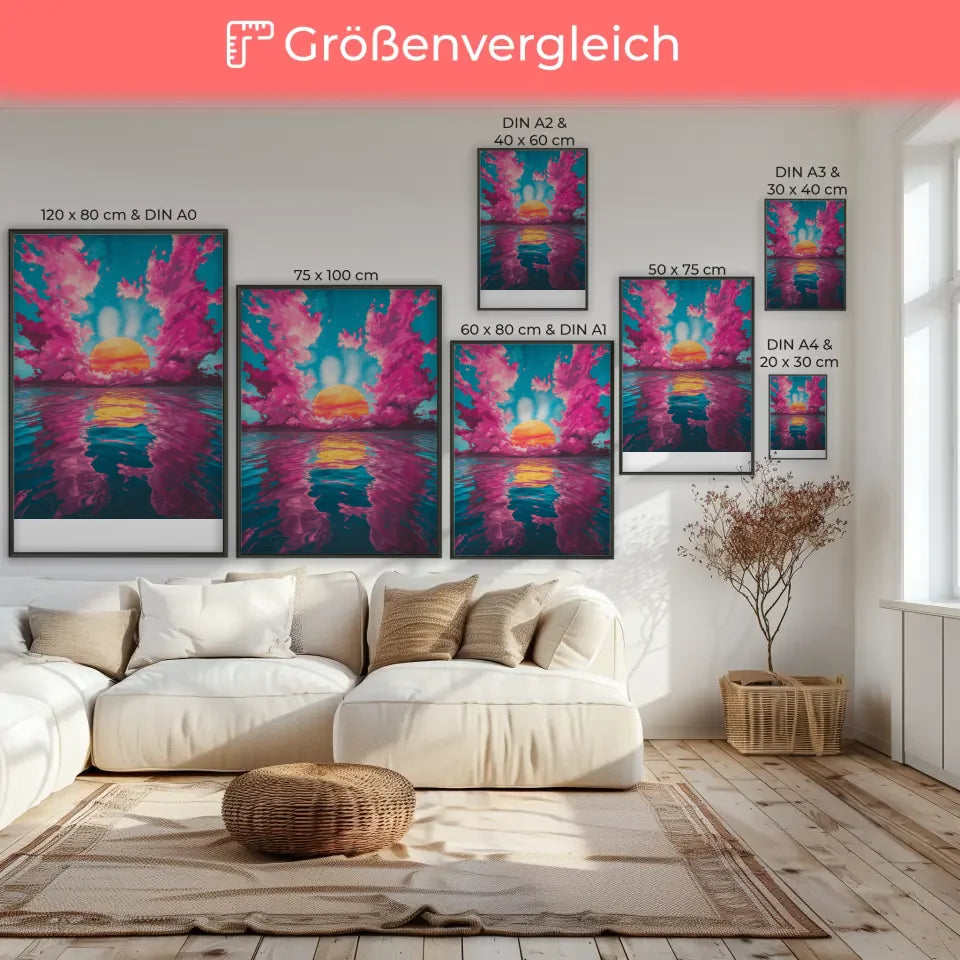 Poster Sonnenuntergang Aquarell über ruhigem blauen Meer 7