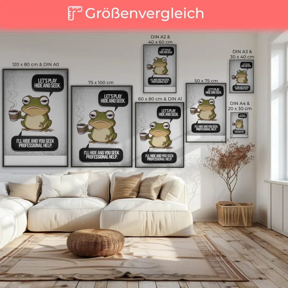 Sarkastischer Chibi-Frosch Poster mit Kaffeetasse und Spruch bei uns kaufen 7