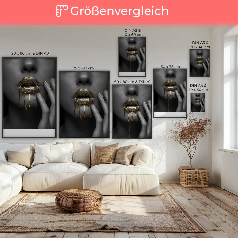 Poster mit goldenem Akzent auf Gesicht in Grautönen 7
