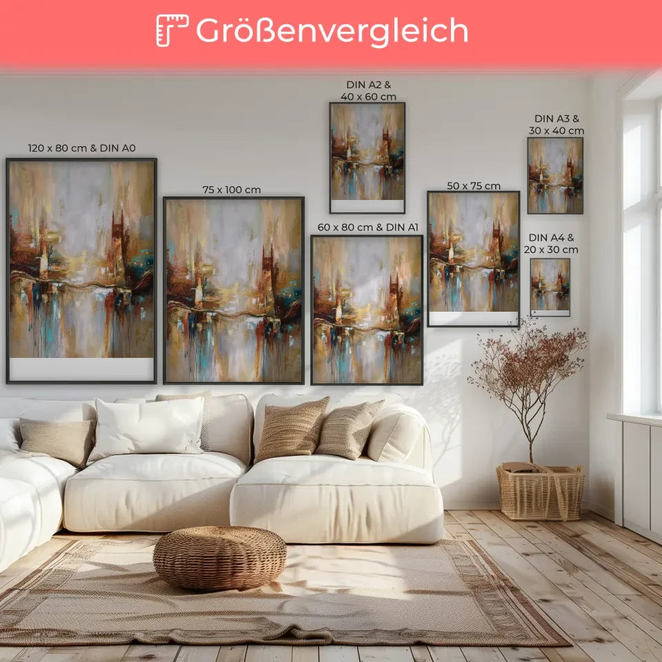 Abstraktes Kunst Poster mit Erdtönen und Gold über Canterbury Geschichte 7