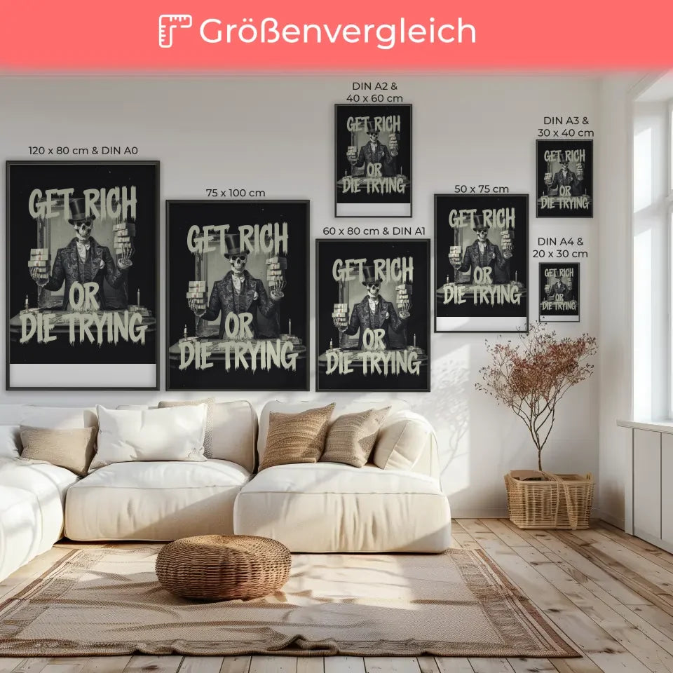 Poster Skelettfigur Geldmotiv mit Graffiti Stil Kunstwerk 7