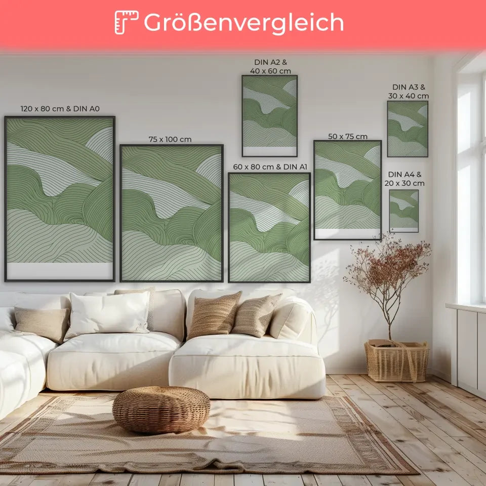 Abstrakte Poster mit geschwungenen Hügeln in grüner Farbpalette 7