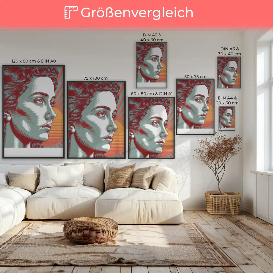 Poster mit detaillierter Vektorgrafik einer Frau im Retro-Stil 7