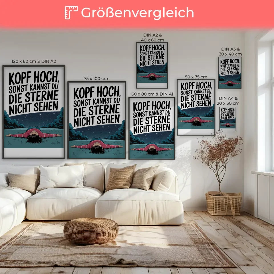 Humorvolles Poster Kopf hoch Sterne sehen 7