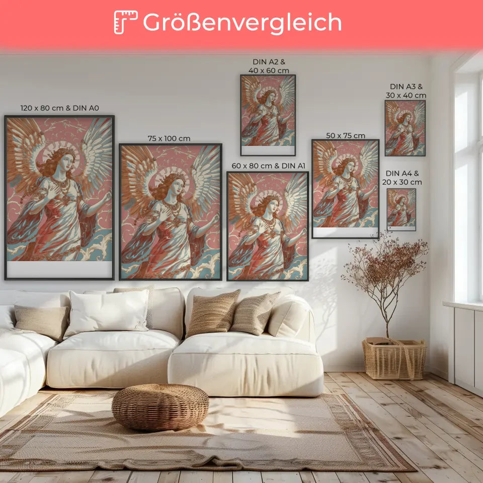 Poster weibliche Figur Engel mit Flügeln in Rosa Blau und Gold 7
