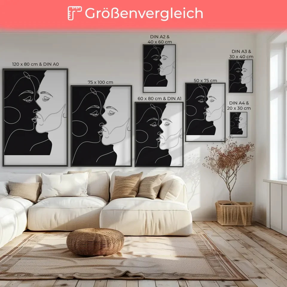 Minimalistisches Poster von küssenden Gesichtern in Black White 7