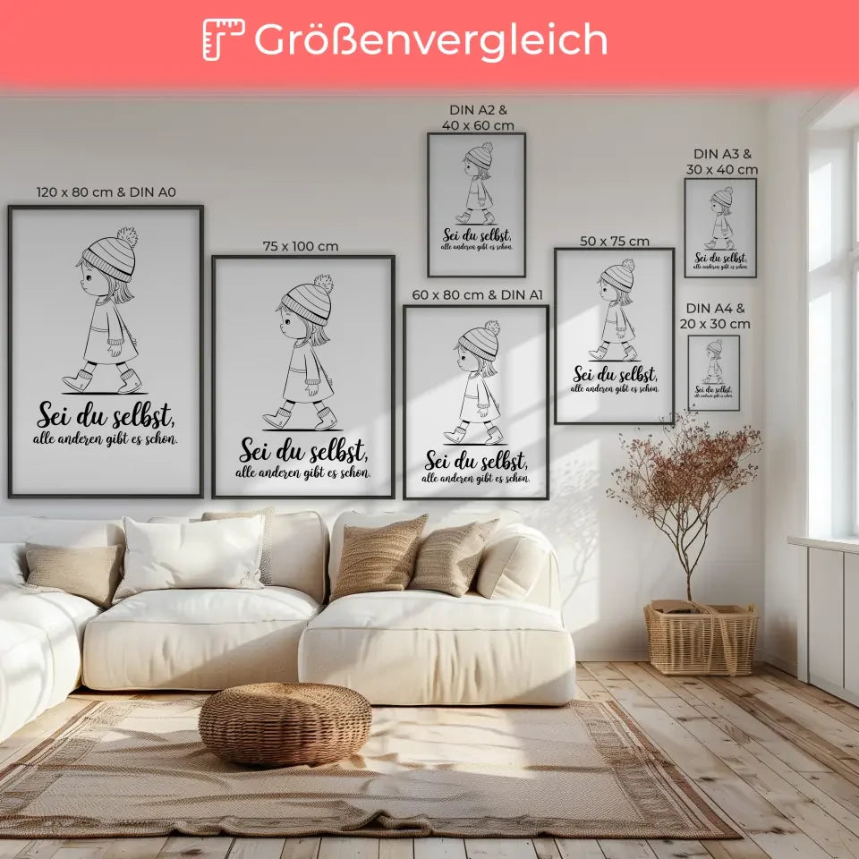Monochromes Poster Mädchen in Bewegung mit inspirierendem Spruch 7