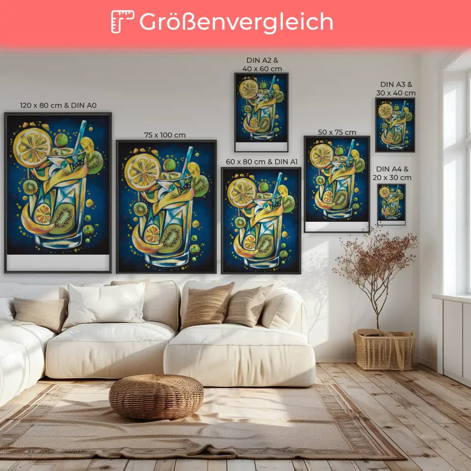 Abstraktes Poster mit Zitronen und Kiwi in lebendigen Farben 7