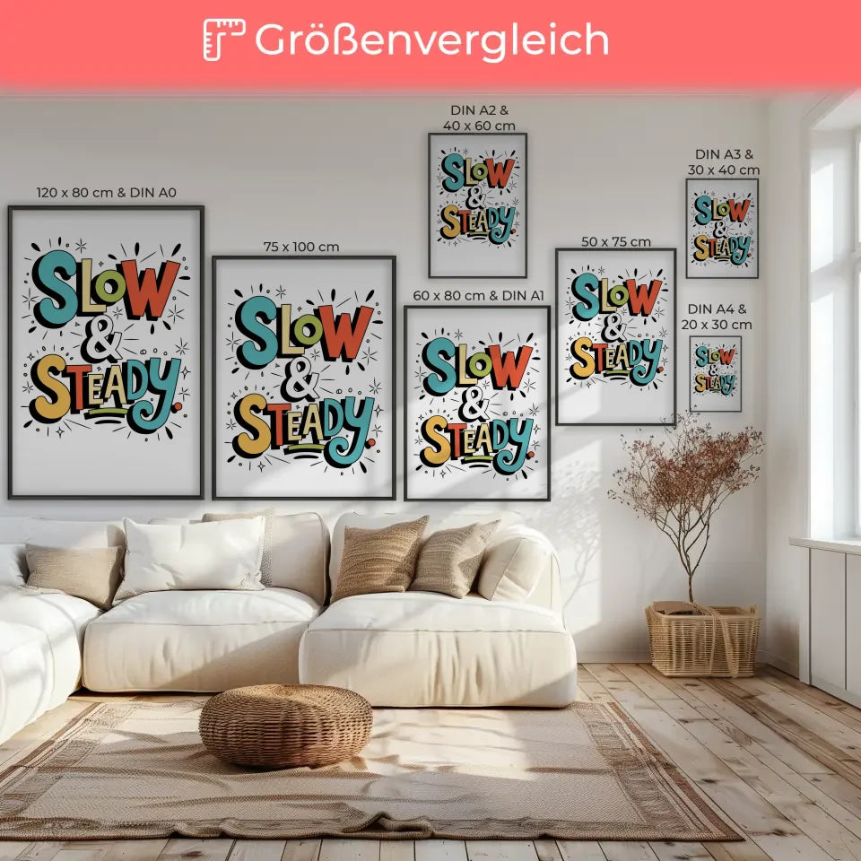 Poster mit skurriler Typografie Slow und Steady