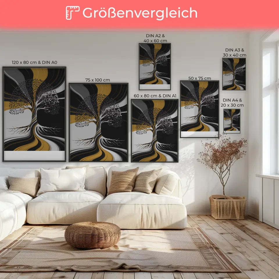 Abstrakter Poster mit Baumstruktur in Gold und Schwarz 7