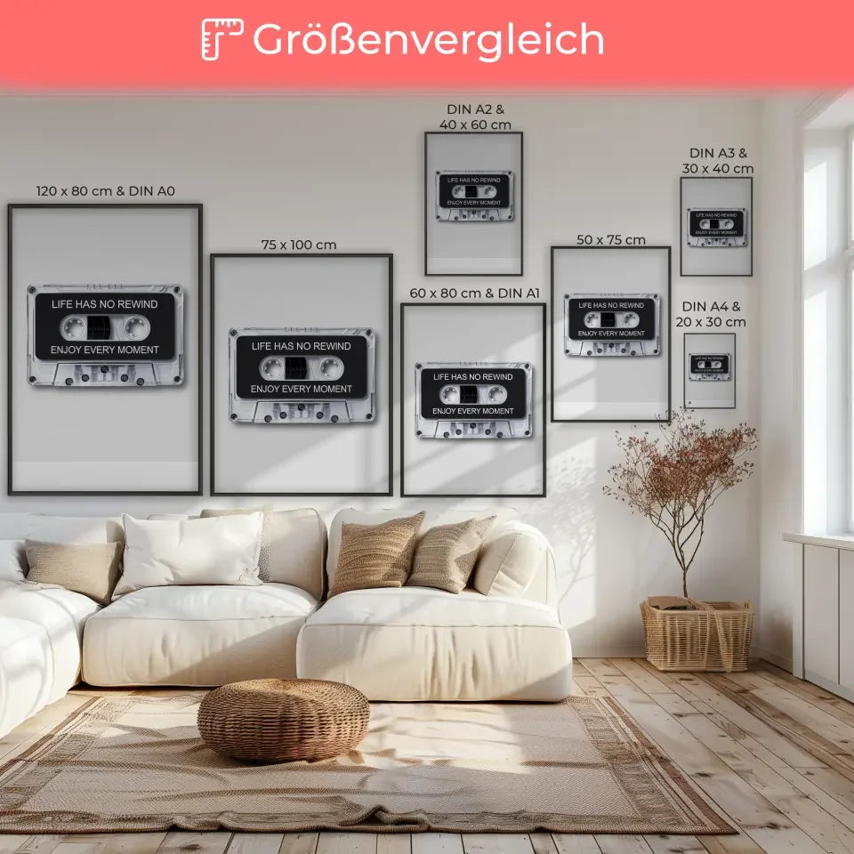 Poster mit Kassette LIFE HAS NO REWIND Moment genießen 7