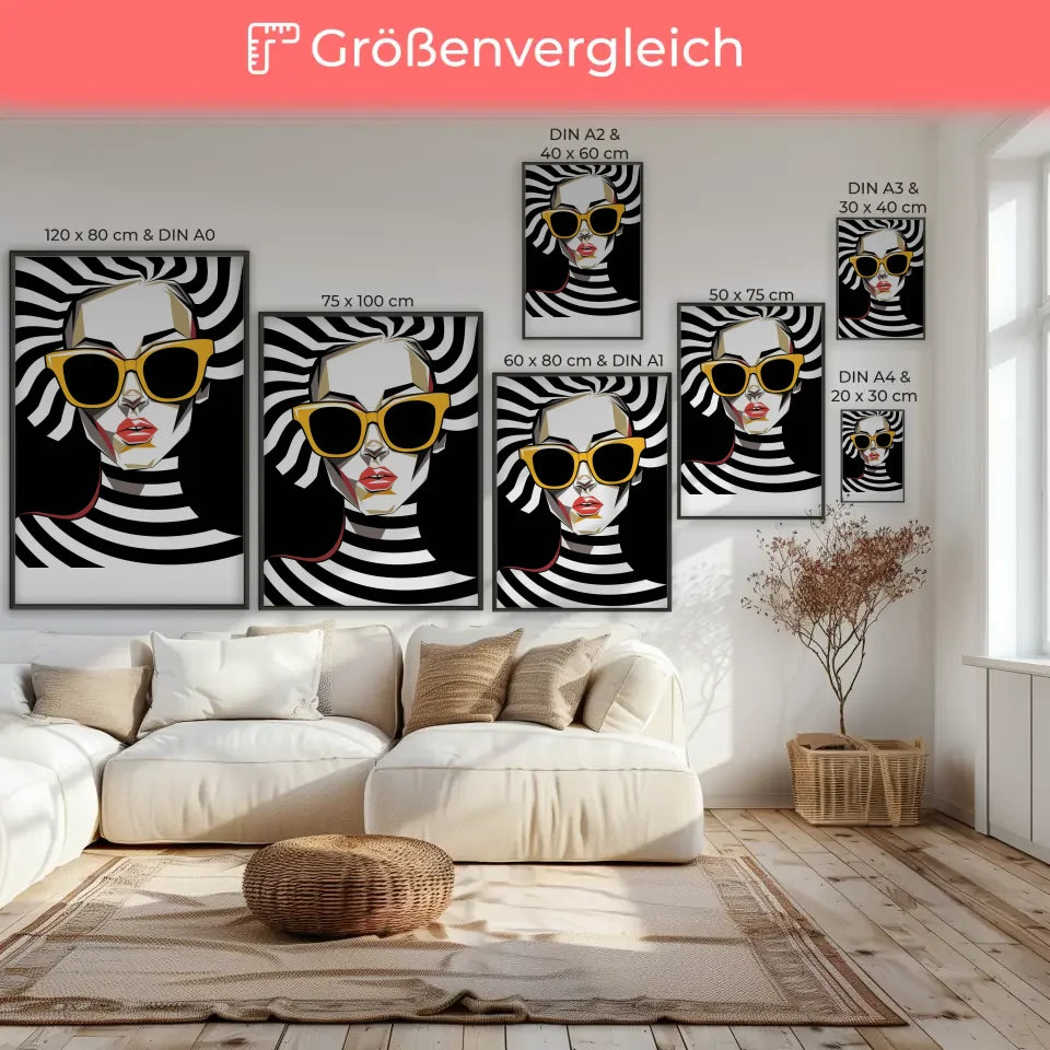 Abstraktes Poster weibliches Gesicht in Schwarz Weiß 7