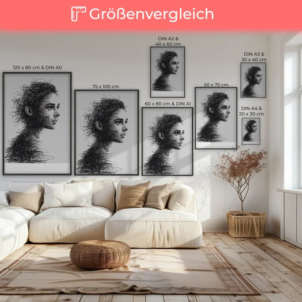 Künstlerischer Poster mit Linienkunst eines Gesichts im Profil 7